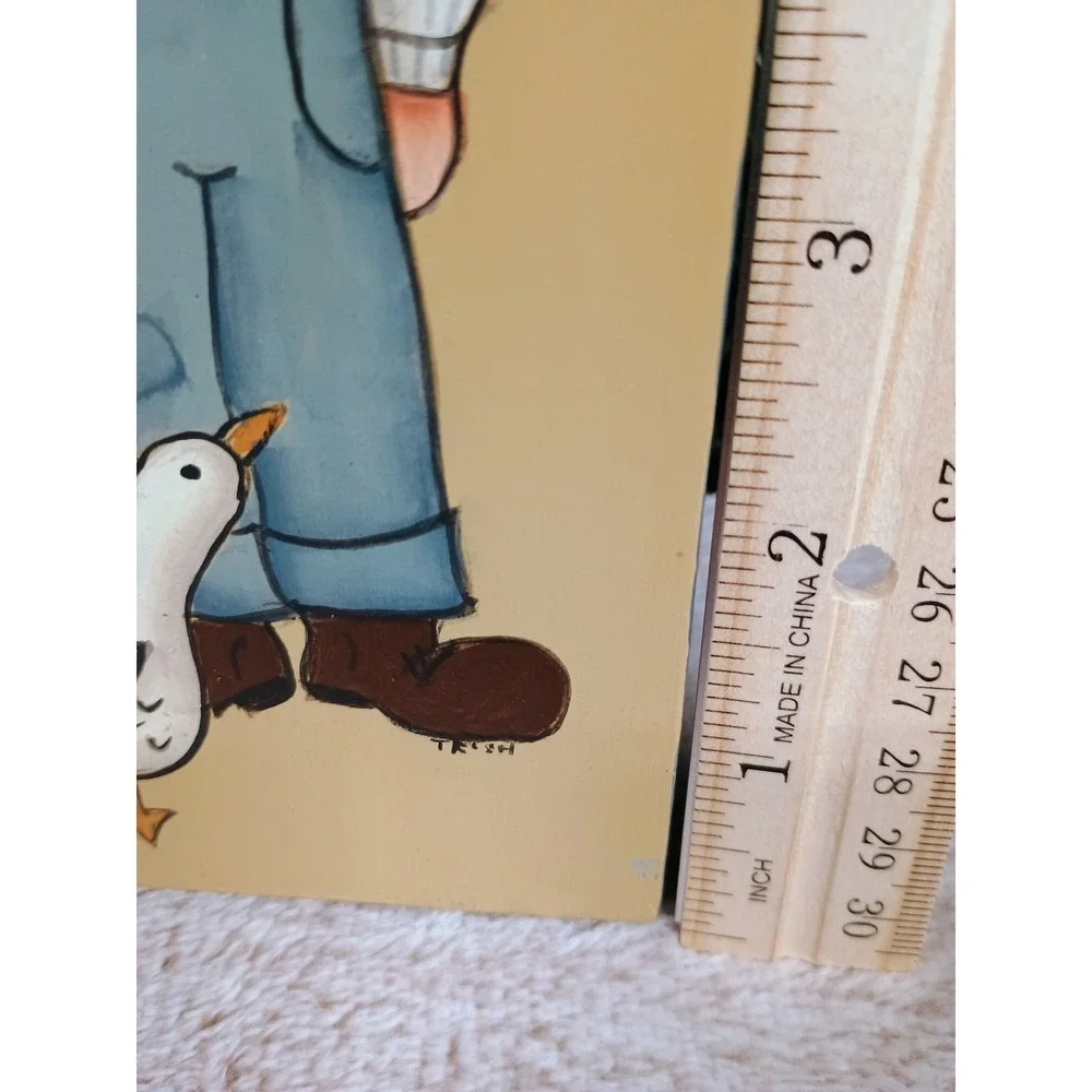 Vintage Hand Painted‎ Wood Folk Art Plaque Amish Couple Goose Heart Wall Decor